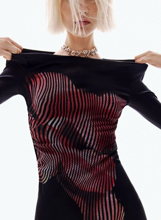 DESIGUAL Pixelated Midi Dress